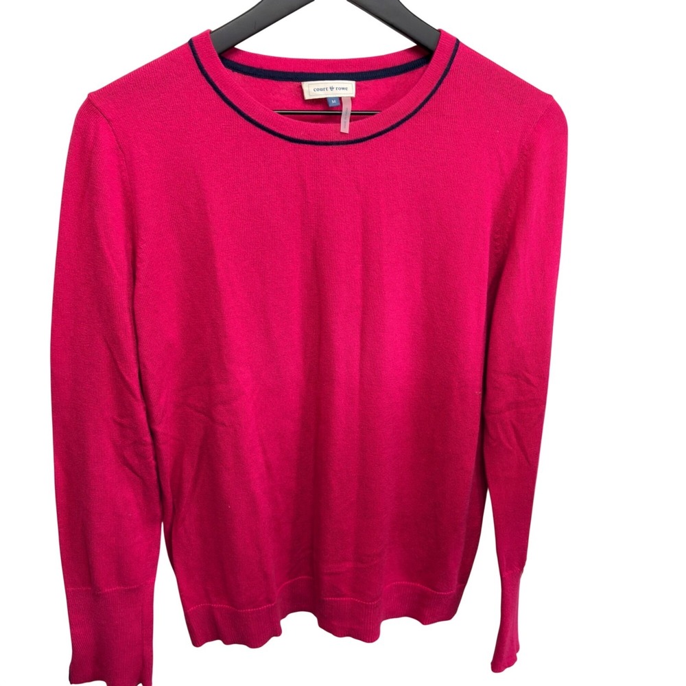 Court & Rowe‎ Pink Long Sleeve Sweater Gold Button Cuffs Navy Accents M Preppy